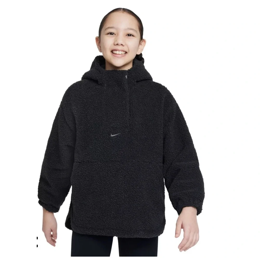Nike Kids Black Sherpa Fleece Hooded Pullover Jacket Size L